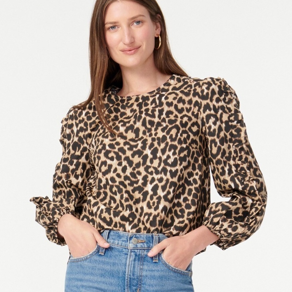 NWT J. Crew Ruffle sleeve leopard blouse